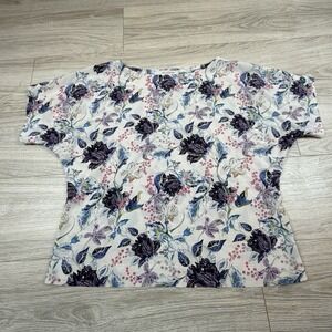St John Collection Classic Spring Bouquet Silk Blend Floral Boat Neck Blouse Med